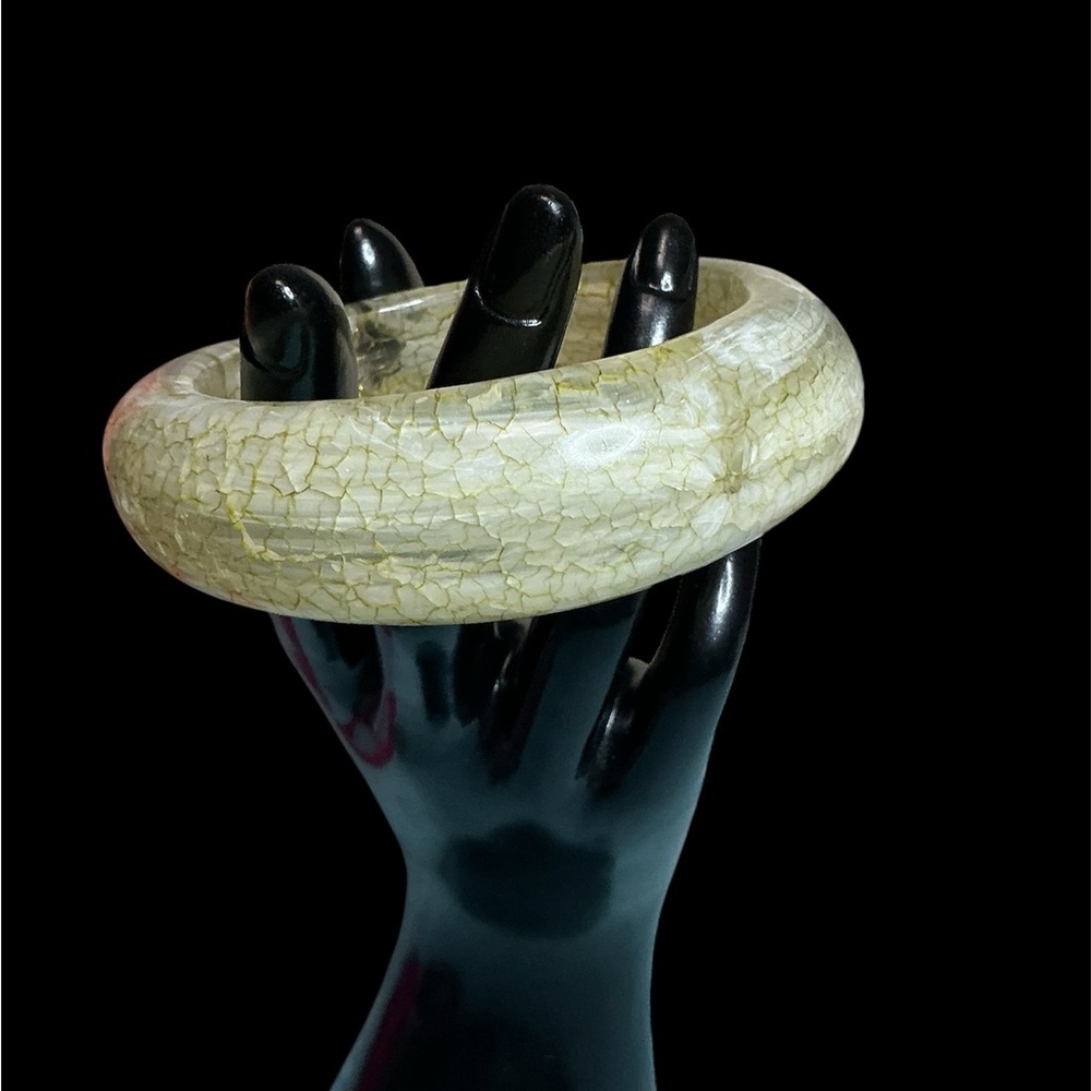 Vintage Lucite Asymmetrical Cream and Gold Bangle Bracelet